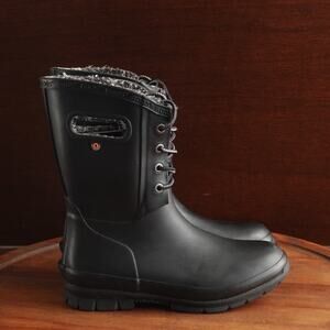 Bogs Boots Womens SZ 6 Black Amanda Plush Pull On Rain Waterproof Outdoor Garden